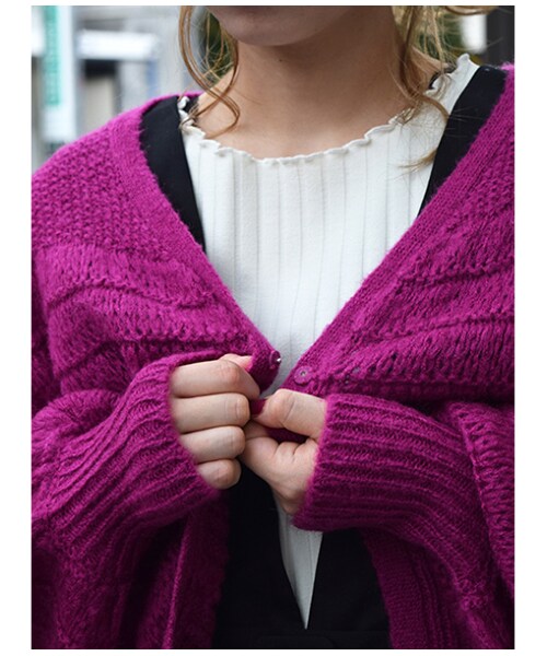 w closet(ダブルクローゼット)の「モヘアボリューム袖カーディガン(トップス・レディース・Lグレー/Lオレンジ/マスタード/Dピンク・FREE)」の12枚目の写真