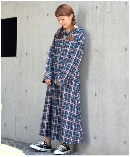 W Closet ダブルクローゼット の 後ろリボンチェックシャツワンピース ワンピース ドレス Wear
