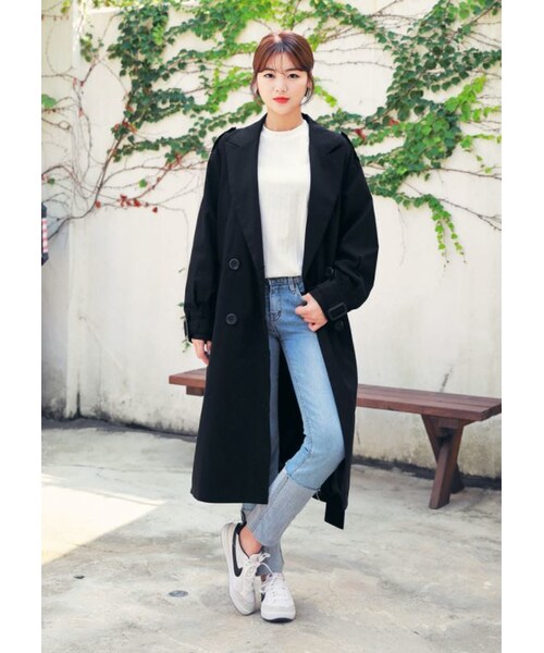 HOTPING(ホッピン)の「バルーンスリーブサイドスリットトレンチコート(トレンチコート・レディース・キャメル/ブラック・1(フリーサイズ)/2(L-XL))」の2枚目の写真