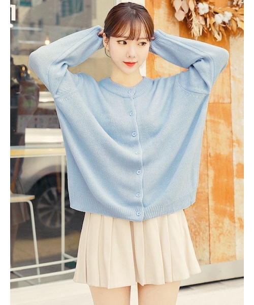 HOTPING（ホッピン）の「ベーシックラウンドネックカーディガン（カーディガン/ボレロ・レディース・ブラック/カーキ/アイボリー/ベージュ/スカイブルー/ピンク・1(フリーサイズ)/2(L-XL)）」の5枚目の写真