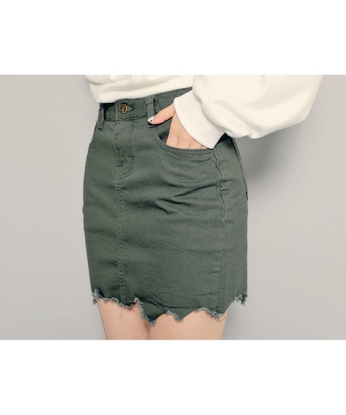 HOTPING（ホッピン）の「ユニークフリンジヘムコットンスカパン（スカート・レディース・ブラック/カーキ/ピンク/アイボリー・S/M/L/XL/XXL/XXXL）」の3枚目の写真