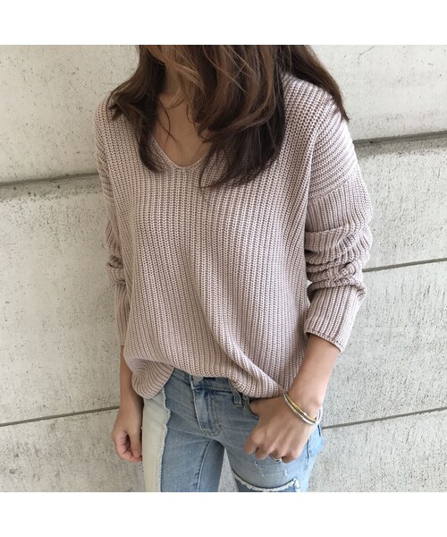 copine(コピン)の「くすみ加工でこなれ感演出!ストーンウォッシュ深Vニット(4color)(ニット/セーター・レディース・その他)」の2枚目の写真
