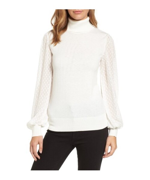 no brand(ノーブランド)の「Petite Women's Halogen Sheer Sleeve Turtleneck Sweater(その他・レディース・Black/Ivory・Large P/Large/X-Large P/Medium P/Medium/X-Large)」の2枚目の写真