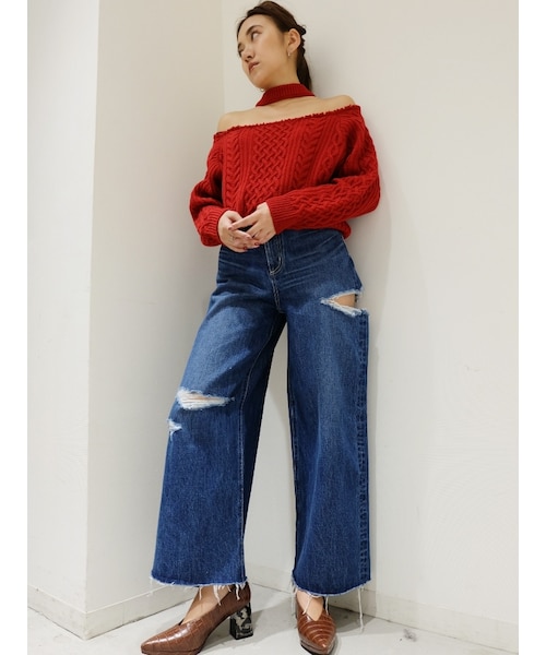 EVRIS（エヴリス）の「ダメージデザインデニムワイドパンツ（）」 - WEAR