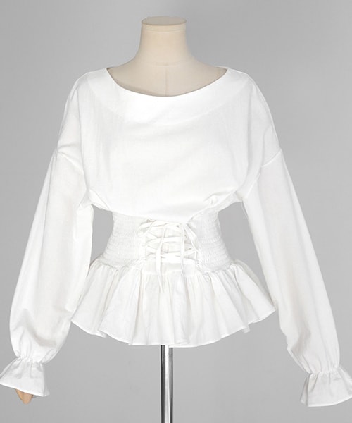 DHOLIC（ディーホリック）の「ウエストレースアップブラウス（シャツ/ブラウス・レディース・ベージュ/ホワイト・FREE）」の2枚目の写真