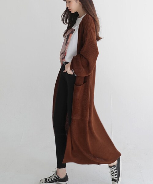 DHOLIC（ディーホリック）の「7COLORSオープンロングニットカーディガン（カーディガン/ボレロ・レディース・ベージュ/ブラウン/グリーン/ホワイト/グレー/ブルー/ブラック・FREE）」の5枚目の写真