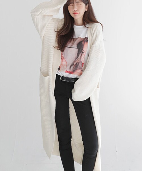 DHOLIC（ディーホリック）の「7COLORSオープンロングニットカーディガン（カーディガン/ボレロ・レディース・ベージュ/ブラウン/グリーン/ホワイト/グレー/ブルー/ブラック・FREE）」の2枚目の写真