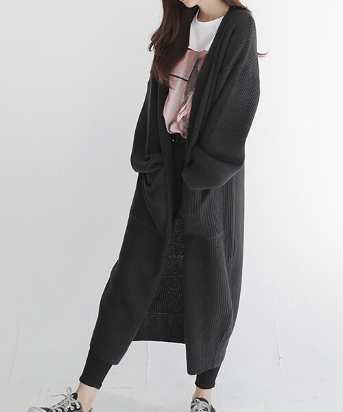 DHOLIC（ディーホリック）の「7COLORSオープンロングニットカーディガン（カーディガン/ボレロ・レディース・ベージュ/ブラウン/グリーン/ホワイト/グレー/ブルー/ブラック・FREE）」の4枚目の写真