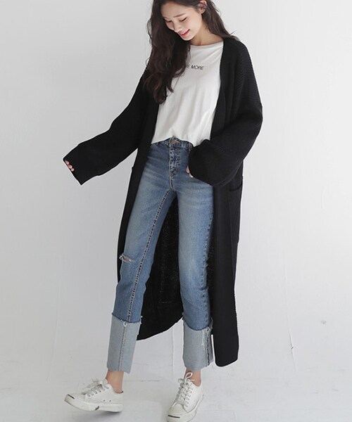 DHOLIC（ディーホリック）の「7COLORSオープンロングニットカーディガン（カーディガン/ボレロ・レディース・ベージュ/ブラウン/グリーン/ホワイト/グレー/ブルー/ブラック・FREE）」の7枚目の写真