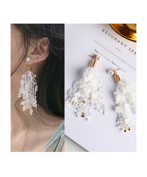 Handmade ハンドメイド の レース フリンジ ピアス ピアス 両耳用 Wear