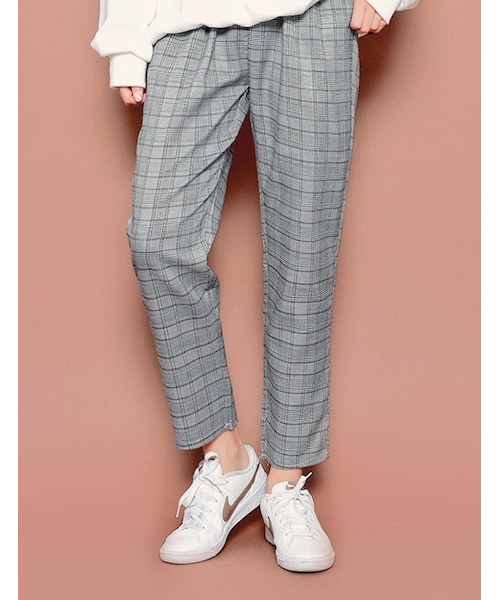 HOTPING（ホッピン）の「ウエストストリンググレンチェックパンツ（その他パンツ・レディース・ベージュ/グレー・フリーサイズ(XS-L)）」の2枚目の写真