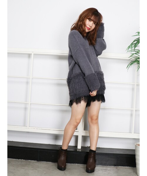 dazzlin シャギー切替ニットチュニック 黒 dazzlin（ダズリン）の「【sw】シャギー切替ニットチュニック（）」 - WEAR