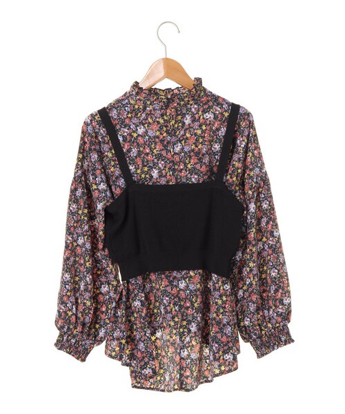 Green　Parks（グリーンパークス）の「・OLIVE SET2点ニットビスチェ×花柄ブラウス（トップス・オフホワイト/ボルドー/マスタード/ネイビー・F）」の2枚目の写真