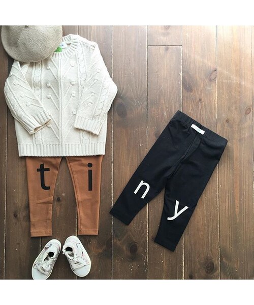 cache cache（カシュ カシュ）の「tinycottons t-i-n-y logo pant(brown/black)（レギンス/スパッツ・キッズ・その他）」の2枚目の写真