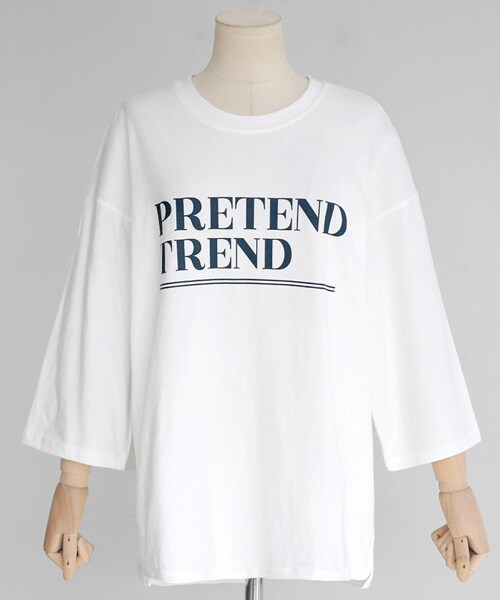 DHOLIC（ディーホリック）の「アンバランスヘムレタリングTシャツ（Tシャツ/カットソー・レディース・ブラック/ホワイト/ピンク/グリーン・FREE）」の2枚目の写真