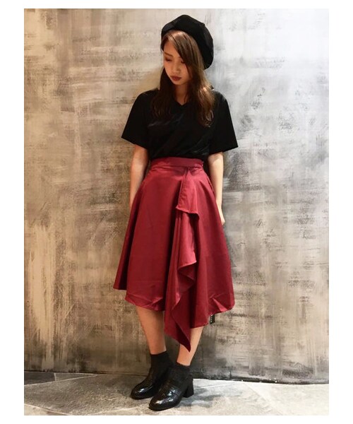 BARAK（バラク）の「アシメフレアミディスカート（スカート・レディース・ブラック/グレー/ワイン・FREE）」の3枚目の写真