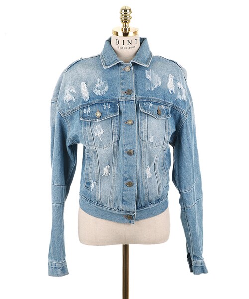 DINT（ディント）の「グランジVデニムジャケット（デニムジャケット・レディース・Blue・one(44~66size)）」の3枚目の写真
