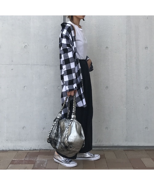 copine（コピン）の「再入荷★ビックシルエット/ロングチェックシャツ/ブラック【クリックポスト対象商品】（シャツ/ブラウス・レディース・その他）」の3枚目の写真