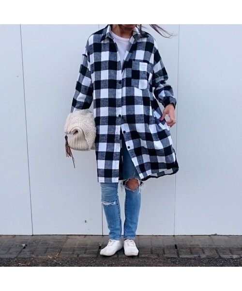 copine（コピン）の「再入荷★ビックシルエット/ロングチェックシャツ/ブラック【クリックポスト対象商品】（シャツ/ブラウス・レディース・その他）」の11枚目の写真