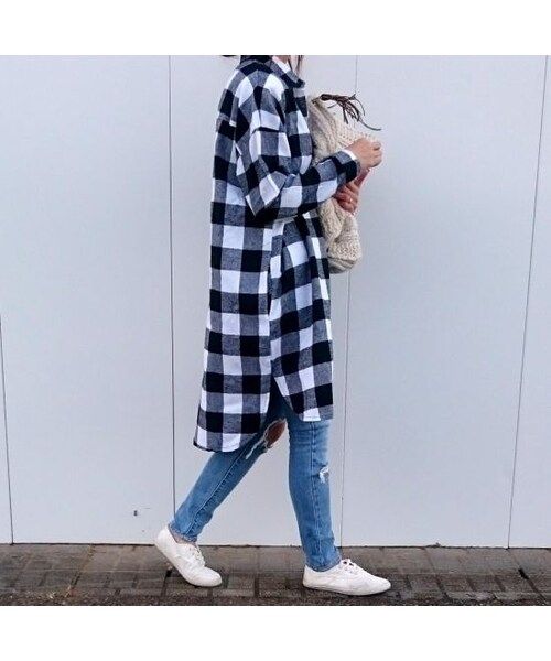 copine（コピン）の「再入荷★ビックシルエット/ロングチェックシャツ/ブラック【クリックポスト対象商品】（シャツ/ブラウス・レディース・その他）」の12枚目の写真