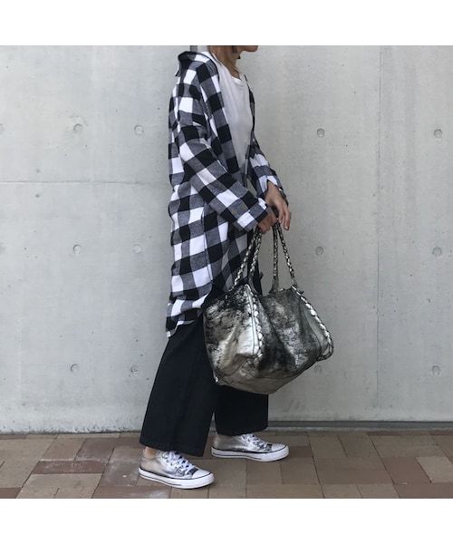 copine（コピン）の「再入荷★ビックシルエット/ロングチェックシャツ/ブラック【クリックポスト対象商品】（シャツ/ブラウス・レディース・その他）」の5枚目の写真