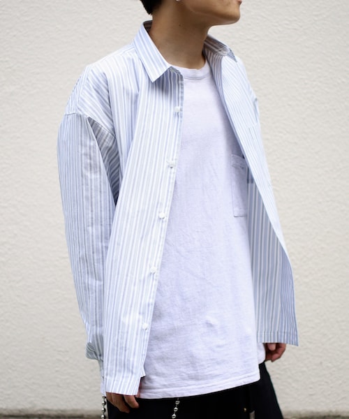 LIDNM(リドム)の「ストライプオーバーシャツ(シャツ/ブラウス・メンズ・ホワイト・S, M, L)」の2枚目の写真