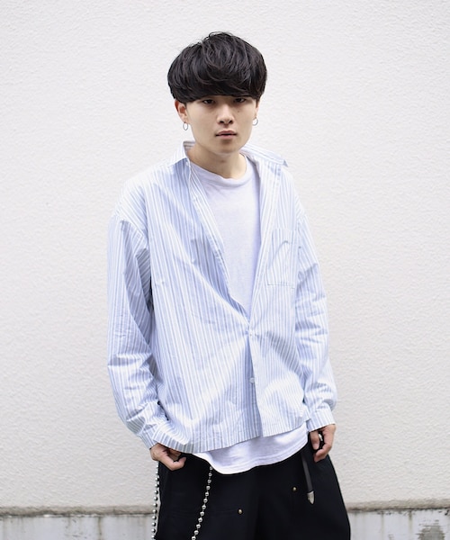 LIDNM(リドム)の「ストライプオーバーシャツ(シャツ/ブラウス・メンズ・ホワイト・S, M, L)」の3枚目の写真