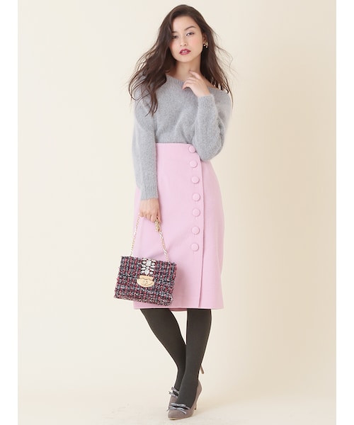 31 Sons de mode（トランテアン　ソン　ドゥ　モード）の「モッサ釦付きスリットタイトスカート（スカート・レディース・モデル身長:163cm/ピンク/ライトグレー/グリーン・36/38）」の7枚目の写真