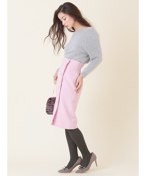 31 Sons de mode（トランテアン　ソン　ドゥ　モード）の「モッサ釦付きスリットタイトスカート（スカート・レディース・モデル身長:163cm/ピンク/ライトグレー/グリーン・36/38）」の6枚目の写真
