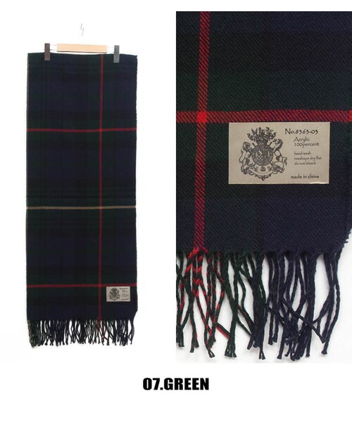 Sheson（シーズン）の「Sheson(シーズン)セレクト カシミヤタッチチェック柄フリンジ大判ストール（ストール/ショール・レディース・アイボリー/グリーン/イエロー/レッド/ネイビー/オレンジ/ブルー・FREE）」の2枚目の写真