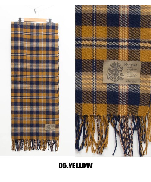 Sheson（シーズン）の「Sheson(シーズン)セレクト カシミヤタッチチェック柄フリンジ大判ストール（ストール/ショール・レディース・アイボリー/グリーン/イエロー/レッド/ネイビー/オレンジ/ブルー・FREE）」の4枚目の写真