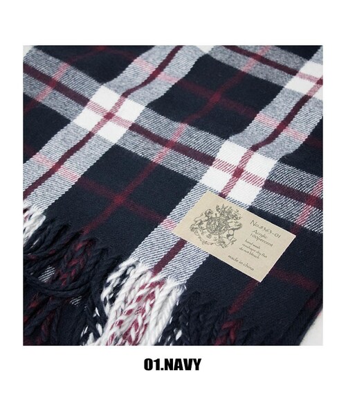 Sheson（シーズン）の「Sheson(シーズン)セレクト カシミヤタッチチェック柄フリンジ大判ストール（ストール/ショール・レディース・アイボリー/グリーン/イエロー/レッド/ネイビー/オレンジ/ブルー・FREE）」の7枚目の写真