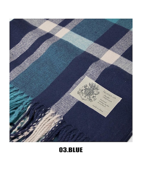 Sheson（シーズン）の「Sheson(シーズン)セレクト カシミヤタッチチェック柄フリンジ大判ストール（ストール/ショール・レディース・アイボリー/グリーン/イエロー/レッド/ネイビー/オレンジ/ブルー・FREE）」の3枚目の写真