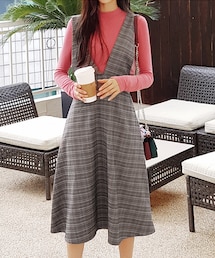 DHOLIC | Vネックスリーブレスチェックワンピース(ワンピース)