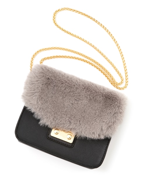 GRL（グレイル）の「フラップファーミニショルダーバッグ（ショルダーバッグ・レディース・ブラック/ブラック×グレー/ピンク/黒×ピンク・F）」の2枚目の写真