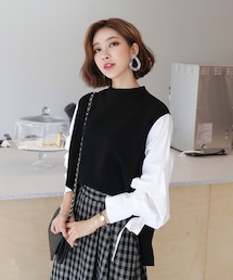 DHOLIC | コントラストカラースリーブタイブラウス(シャツ/ブラウス)