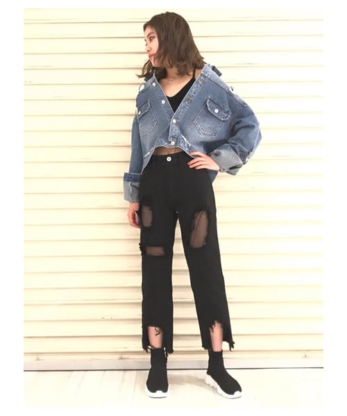 BARAK（バラク）の「クラッシュデニムパンツ（デニムパンツ・レディース・ブルー/ブラック・S．M/S.M）」の2枚目の写真