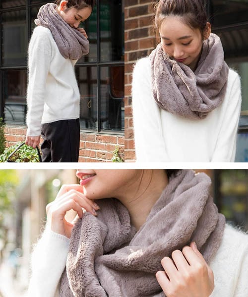 Sheson（シーズン）の「Sheson(シーズン)ファー ボリューム スヌード（ストール/ショール・レディース・アイボリー/モカ/ブラック・FREE）」の3枚目の写真