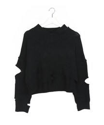 Darkvictory | Vネックダメージクロップドニットトップス(ニット/セーター)