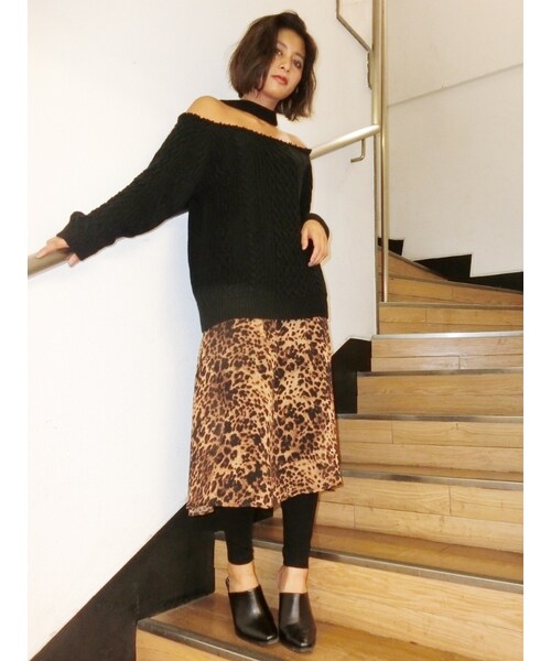 EVRIS（エヴリス）の「レイヤードレギンスフレアスカート（スカート・レディース・ブラック/ミックス）」の5枚目の写真