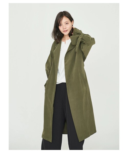 earth music&ecology（アースミュージックアンドエコロジー）の「★ドロップショルダーノーカラーコート（ジャケット/アウター・ベージュ/カーキ/ネイビー・F）」の3枚目の写真