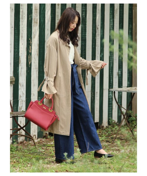 earth music&ecology（アースミュージックアンドエコロジー）の「★ドロップショルダーノーカラーコート（ジャケット/アウター・ベージュ/カーキ/ネイビー・F）」の2枚目の写真