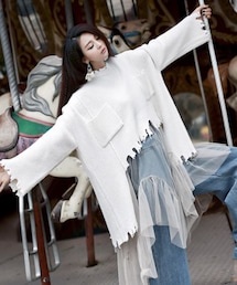 DINT | ダメージバックオープンウールニットトップ(ニット/セーター)