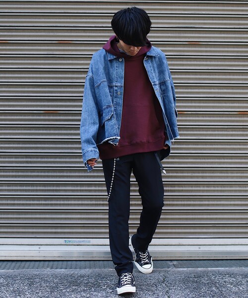 LIDNM（リドム）の「オフショルダーパーカー（パーカー・メンズ・レッド・S、M、L）」の3枚目の写真