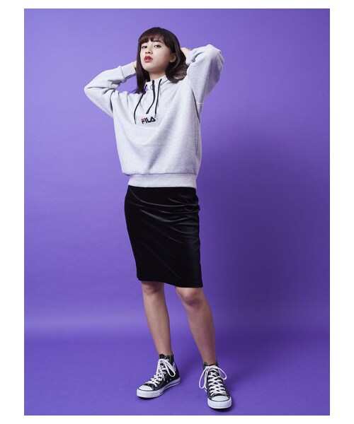 E hyphen world gallery（イーハイフンワールドギャラリー）の「FILA スウェットハーフジップパーカー（トップス・杢グレー/ブラック・F）」の2枚目の写真