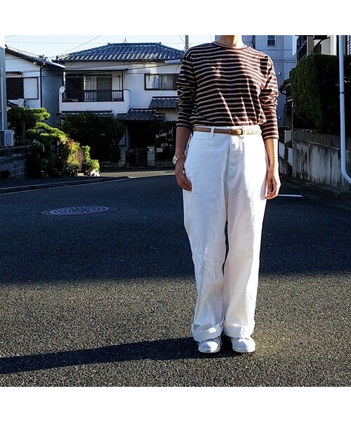 Handmade(ハンドメイド)の「ブラウンボーダーT(Tシャツ/カットソー・レディース・その他)」の4枚目の写真