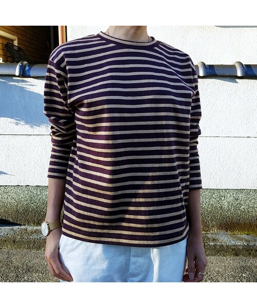 Handmade(ハンドメイド)の「ブラウンボーダーT(Tシャツ/カットソー・レディース・その他)」の2枚目の写真