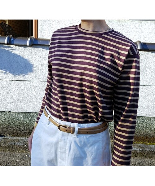 Handmade(ハンドメイド)の「ブラウンボーダーT(Tシャツ/カットソー・レディース・その他)」の1枚目の写真