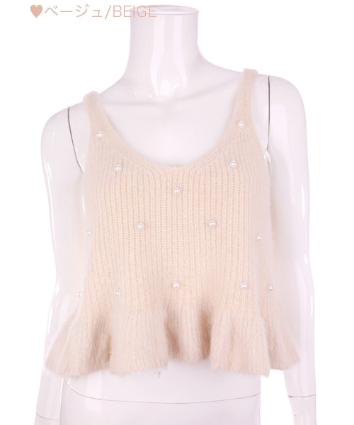 Bobon21（ボボンニジュウイチ）の「パールヘプラムニットビスチェ-全３色-（ニット/セーター・レディース・ピンク/ベージュ/ブラック・Free）」の3枚目の写真