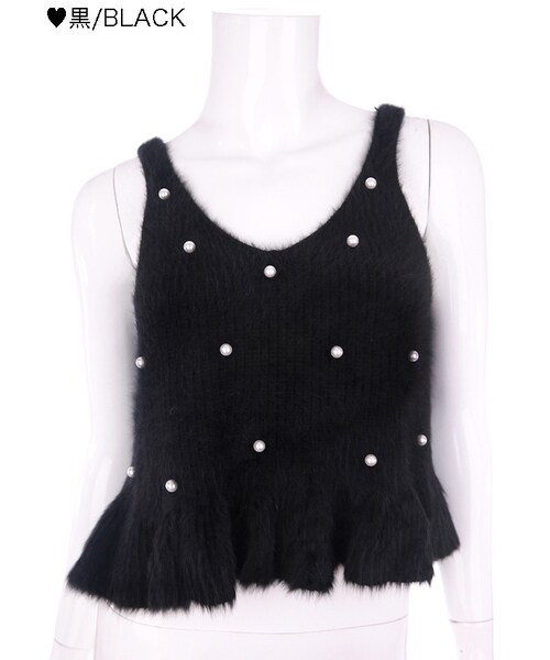 Bobon21（ボボンニジュウイチ）の「パールヘプラムニットビスチェ-全３色-（ニット/セーター・レディース・ピンク/ベージュ/ブラック・Free）」の2枚目の写真